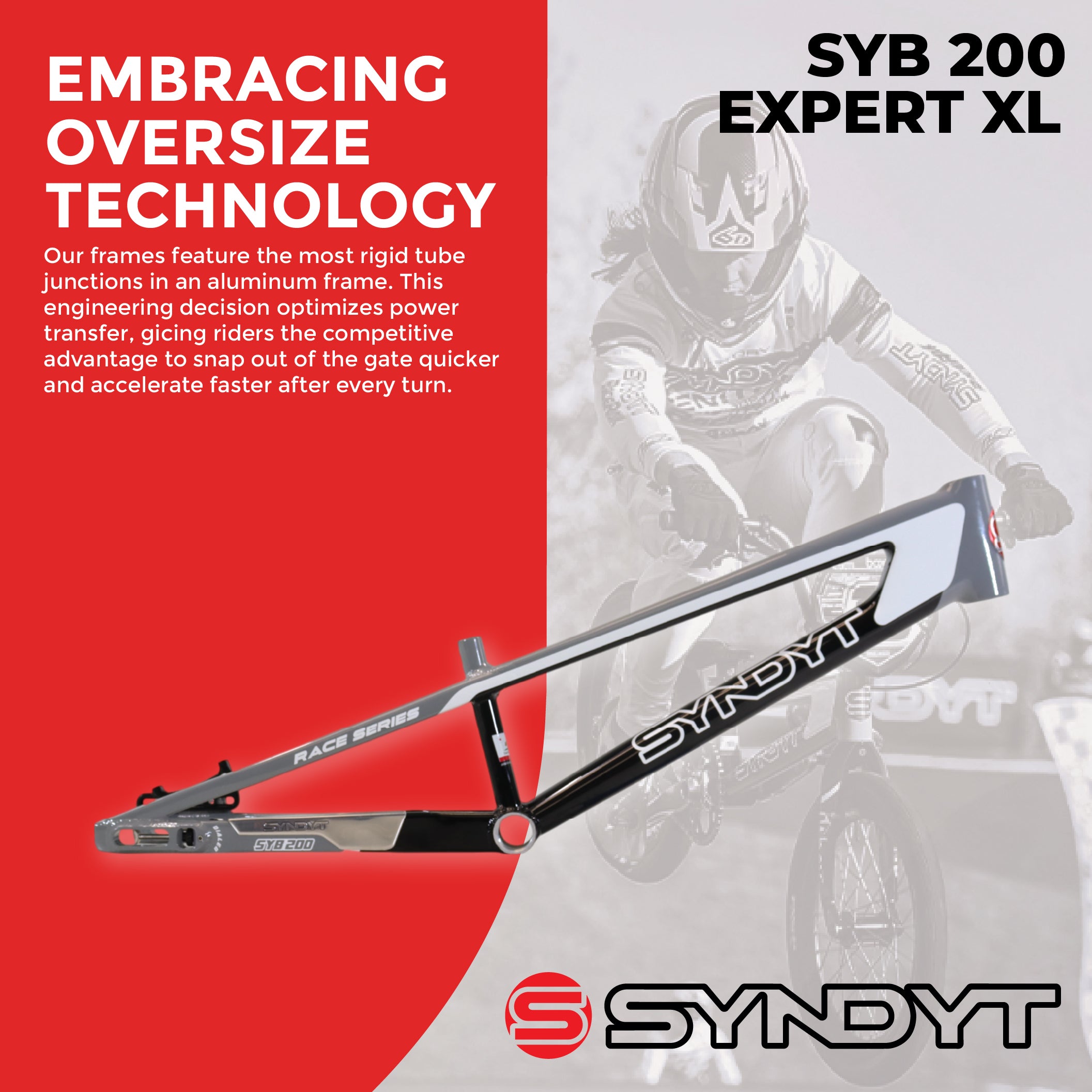 Syndyt 200 Expert XL BMX Racing Bike Frame – 20” Top Tube, 6061-T6 Aluminum (3.08 lbs), Tapered 38/42 Head Tube, Standard Euro BB, 10/15 mm Hubs, 140mm Disc Brake, Chain Tensioners  Gray Bicycle Frame