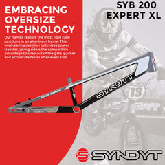 Syndyt 200 Expert XL BMX Racing Bike Frame – 20” Top Tube, 6061-T6 Aluminum (3.08 lbs), Tapered 38/42 Head Tube, Standard Euro BB, 10/15 mm Hubs, 140mm Disc Brake, Chain Tensioners  Gray Bicycle Frame