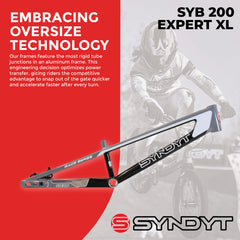 Syndyt 200 Expert XL BMX Racing Bike Frame – 20” Top Tube, 6061-T6 Aluminum (3.08 lbs), Tapered 38/42 Head Tube, Standard Euro BB, 10/15 mm Hubs, 140mm Disc Brake, Chain Tensioners  Gray Bicycle Frame