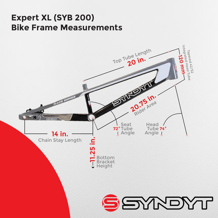 Syndyt 200 Expert XL BMX Racing Bike Frame – 20” Top Tube, 6061-T6 Aluminum (3.08 lbs), Tapered 38/42 Head Tube, Standard Euro BB, 10/15 mm Hubs, 140mm Disc Brake, Chain Tensioners  Gray Bicycle Frame