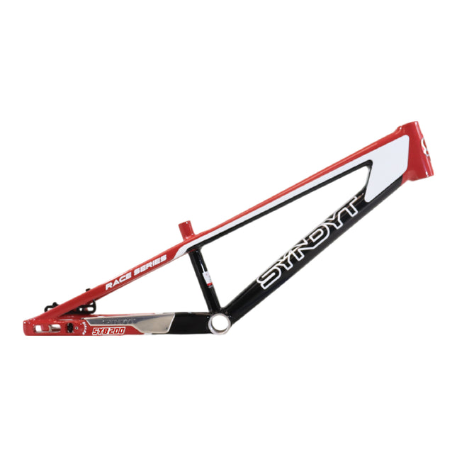 Syndyt 200 Expert XL BMX Racing Bike Frame – 20” Top Tube, 6061-T6 Aluminum (3.08 lbs), Tapered 38/42 Head Tube, Standard Euro BB, 10/15 mm Hubs, 140mm Disc Brake,  Chain Tensioners  Red Bicycle Frame