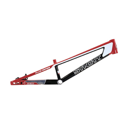 Syndyt 200 Expert XL BMX Racing Bike Frame – 20” Top Tube, 6061-T6 Aluminum (3.08 lbs), Tapered 38/42 Head Tube, Standard Euro BB, 10/15 mm Hubs, 140mm Disc Brake,  Chain Tensioners  Red Bicycle Frame