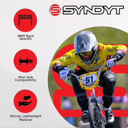Syndyt 200 Expert XL BMX Racing Bike Frame – 20” Top Tube, 6061-T6 Aluminum (3.08 lbs), Tapered 38/42 Head Tube, Standard Euro BB, 10/15 mm Hubs, 140mm Disc Brake,  Chain Tensioners  Red Bicycle Frame