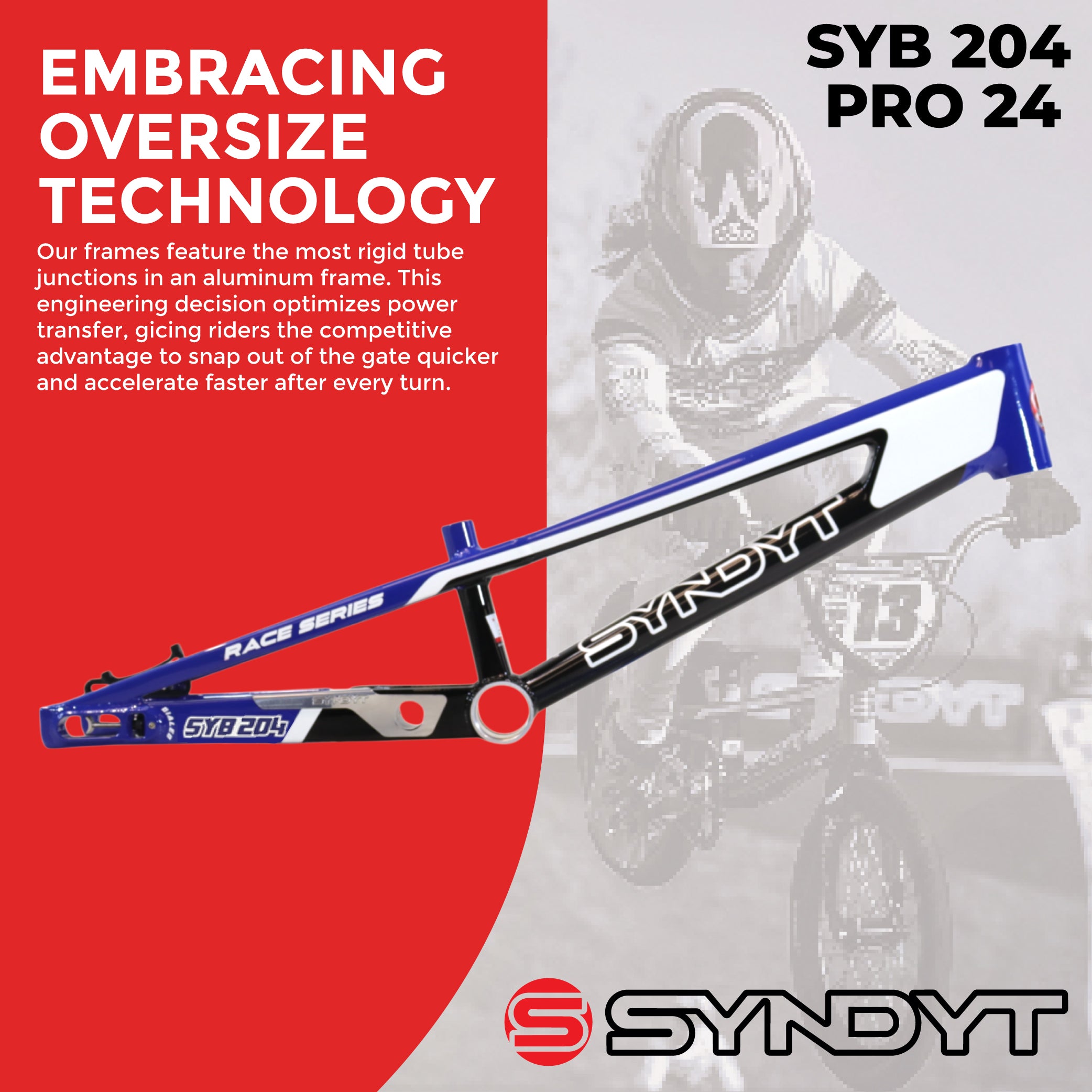 Syndyt 204 Pro 24 BMX Cruiser Bike Frame – 20.5” Top Tube, 6061-T6 Aluminum (4.25 lbs), Tapered 42/52 Head Tube, B52 Tech BB, 10/15/20mm Hubs, 140mm Disc Brake,  Chain Tensioners – Blue Bicycle Frame