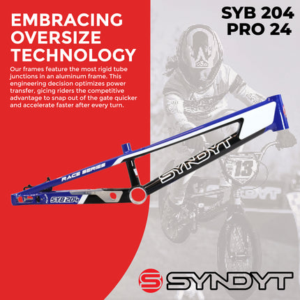 Syndyt 204 Pro 24 BMX Cruiser Bike Frame – 20.5” Top Tube, 6061-T6 Aluminum (4.25 lbs), Tapered 42/52 Head Tube, B52 Tech BB, 10/15/20mm Hubs, 140mm Disc Brake,  Chain Tensioners – Blue Bicycle Frame