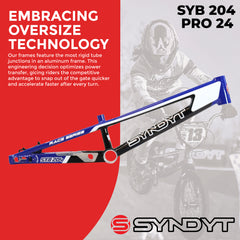Syndyt 204 Pro 24 BMX Cruiser Bike Frame – 20.5” Top Tube, 6061-T6 Aluminum (4.25 lbs), Tapered 42/52 Head Tube, B52 Tech BB, 10/15/20mm Hubs, 140mm Disc Brake,  Chain Tensioners – Blue Bicycle Frame