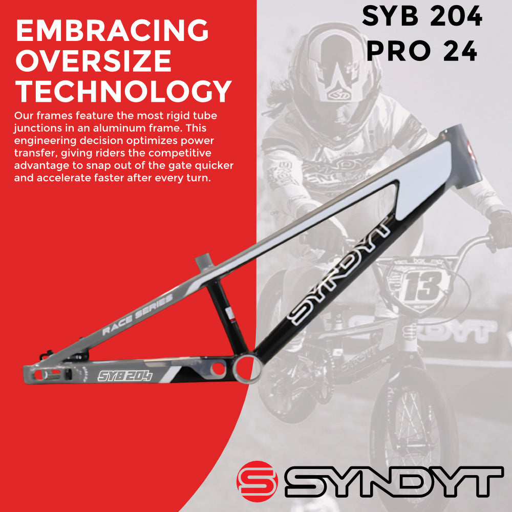 Syndyt 204 Pro 24 BMX Cruiser Bike Frame – 20.5” Top Tube, 6061-T6 Aluminum (4.25 lbs), Tapered 42/52 Head Tube, B52 Tech BB, 10/15/20mm Hubs, 140mm Disc Brake,  Chain Tensioners – Gray Bicycle Frame