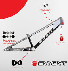 Syndyt 204 Pro 24 BMX Cruiser Bike Frame – 20.5” Top Tube, 6061-T6 Aluminum (4.25 lbs), Tapered 42/52 Head Tube, B52 Tech BB, 10/15/20mm Hubs, 140mm Disc Brake,  Chain Tensioners – Gray Bicycle Frame