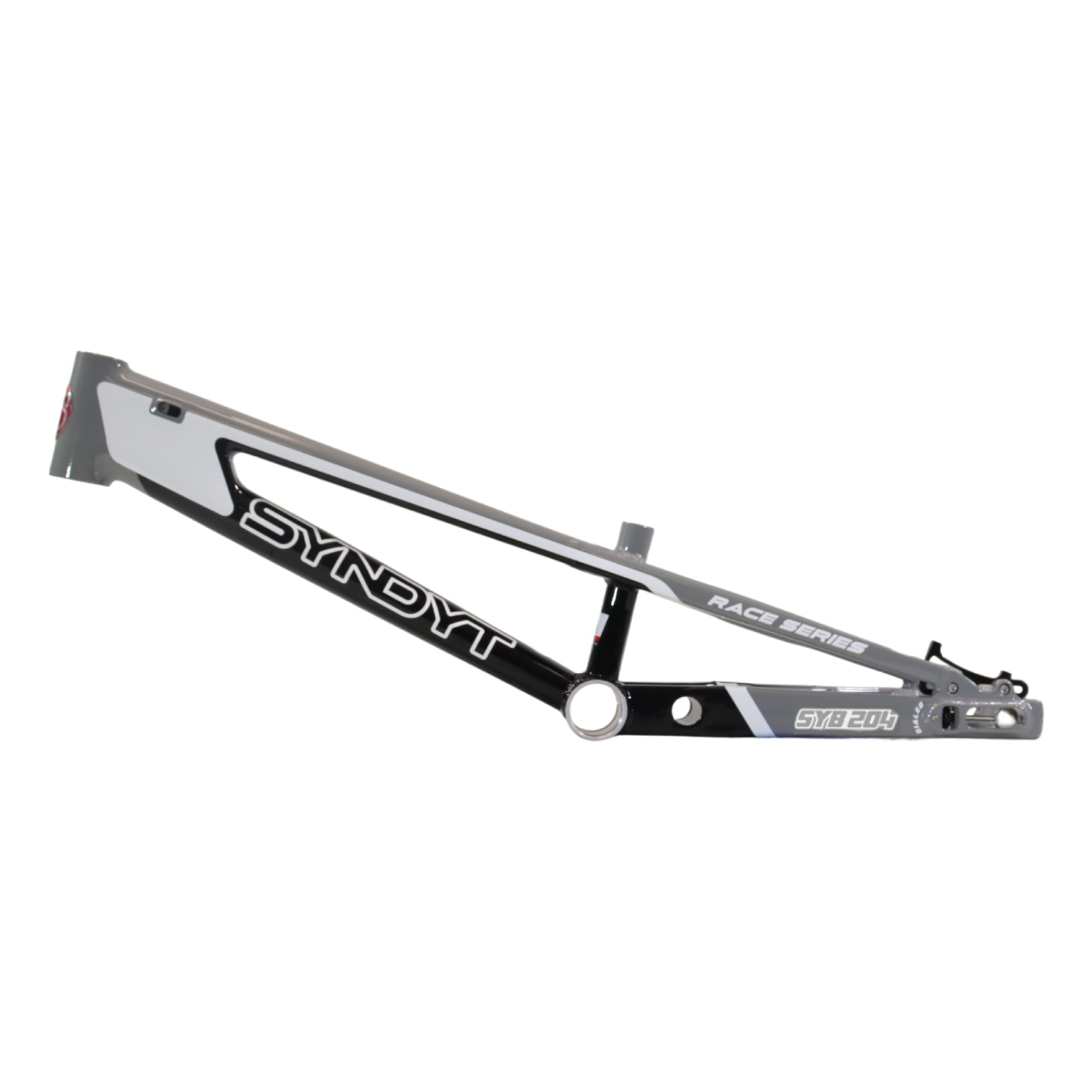 Syndyt 204 Pro 24 BMX Cruiser Bike Frame – 20.5” Top Tube, 6061-T6 Aluminum (4.25 lbs), Tapered 42/52 Head Tube, B52 Tech BB, 10/15/20mm Hubs, 140mm Disc Brake,  Chain Tensioners – Gray Bicycle Frame