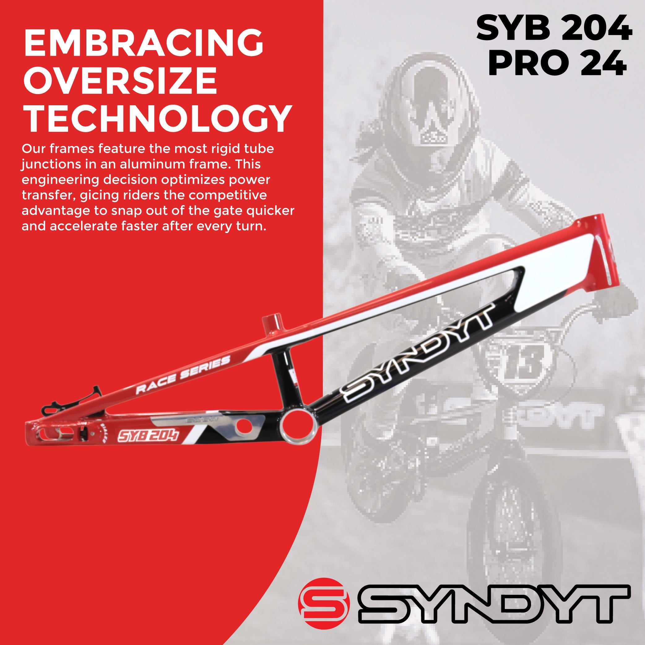 Syndyt 204 Pro 24 BMX Cruiser Bike Frame – 20.5” Top Tube, 6061-T6 Aluminum (4.25 lbs), Tapered 42/52 Head Tube, B52 Tech BB, 10/15/20mm Hubs, 140mm Disc Brake,  Chain Tensioners – Red Bicycle Frame