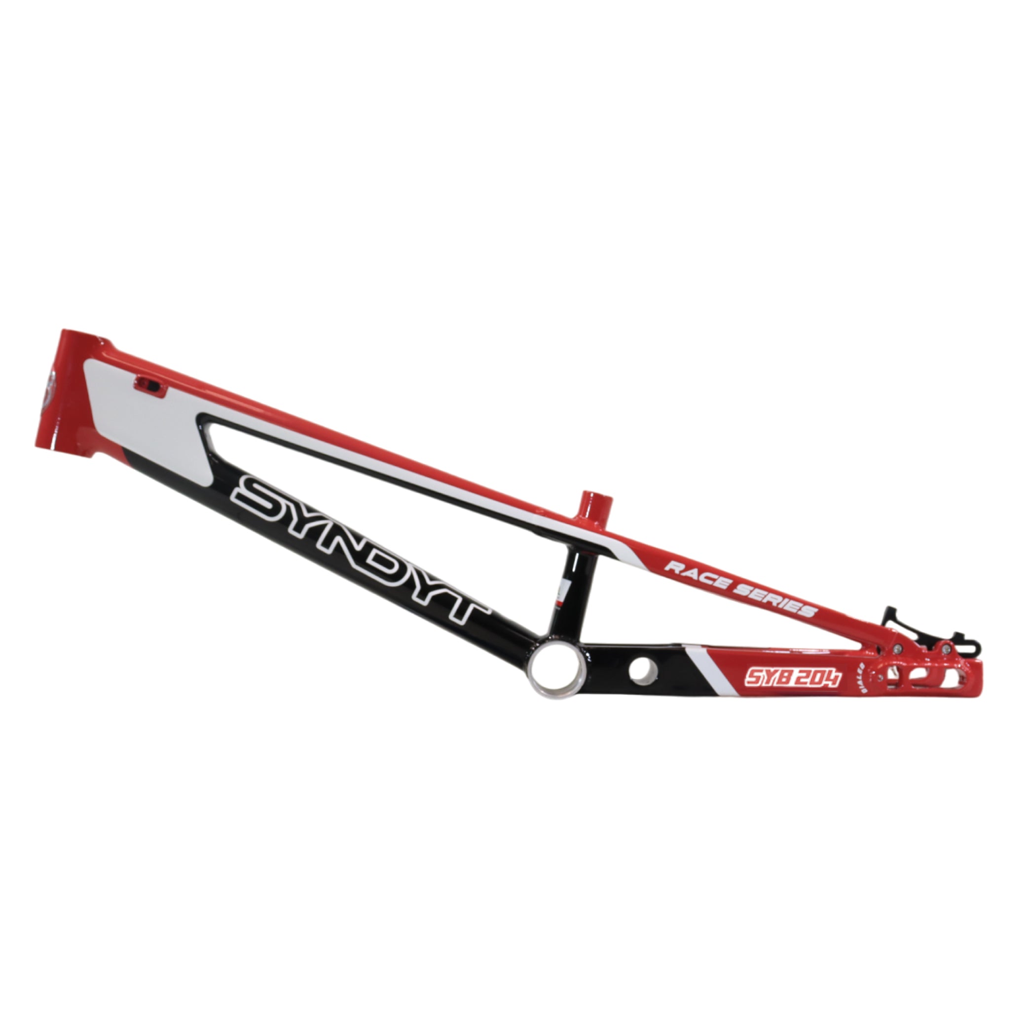 Syndyt 204 Pro 24 BMX Cruiser Bike Frame – 20.5” Top Tube, 6061-T6 Aluminum (4.25 lbs), Tapered 42/52 Head Tube, B52 Tech BB, 10/15/20mm Hubs, 140mm Disc Brake,  Chain Tensioners – Red Bicycle Frame