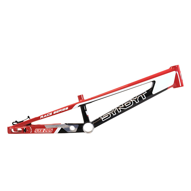 Syndyt 205 Pro BMX Racing Bike Frame – 20.5” Top Tube, 6061-T6 Aluminum (3.99 lbs), Tapered 42/52 Head Tube, B52 Tech BB, 10/15/20mm Hubs, 140mm Disc Brake,  Chain Tensioners – Red Bicycle Frame