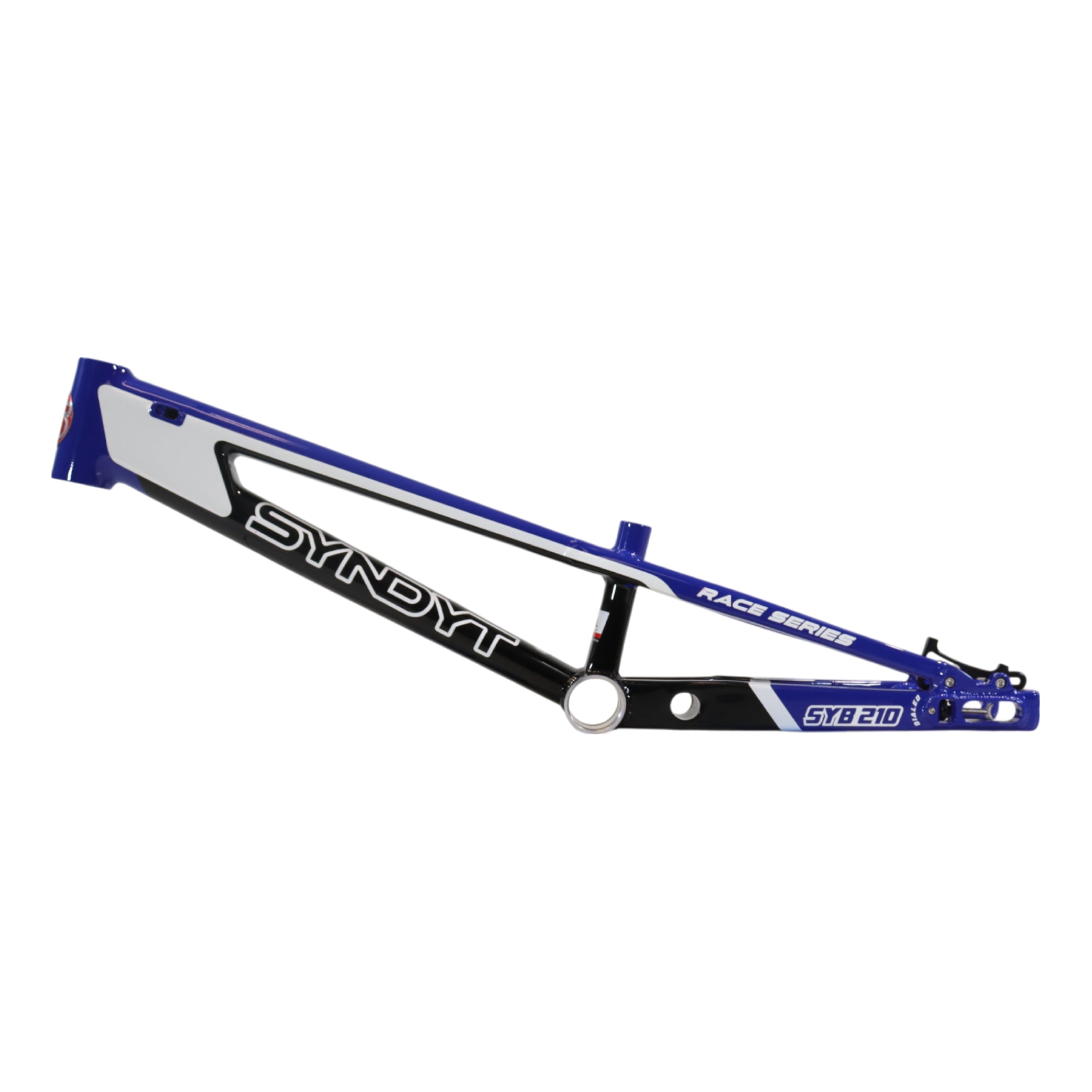 Syndyt 210 Pro XL BMX Racing Bike Frame – 21.” Top Tube, 6061-T6 Aluminum (4.05 lbs), Tapered 42/52 Head Tube, B52 Tech BB, 10/15/20mm Hubs, 140mm Disc Brake,  Chain Tensioners – Blue Bicycle Frame