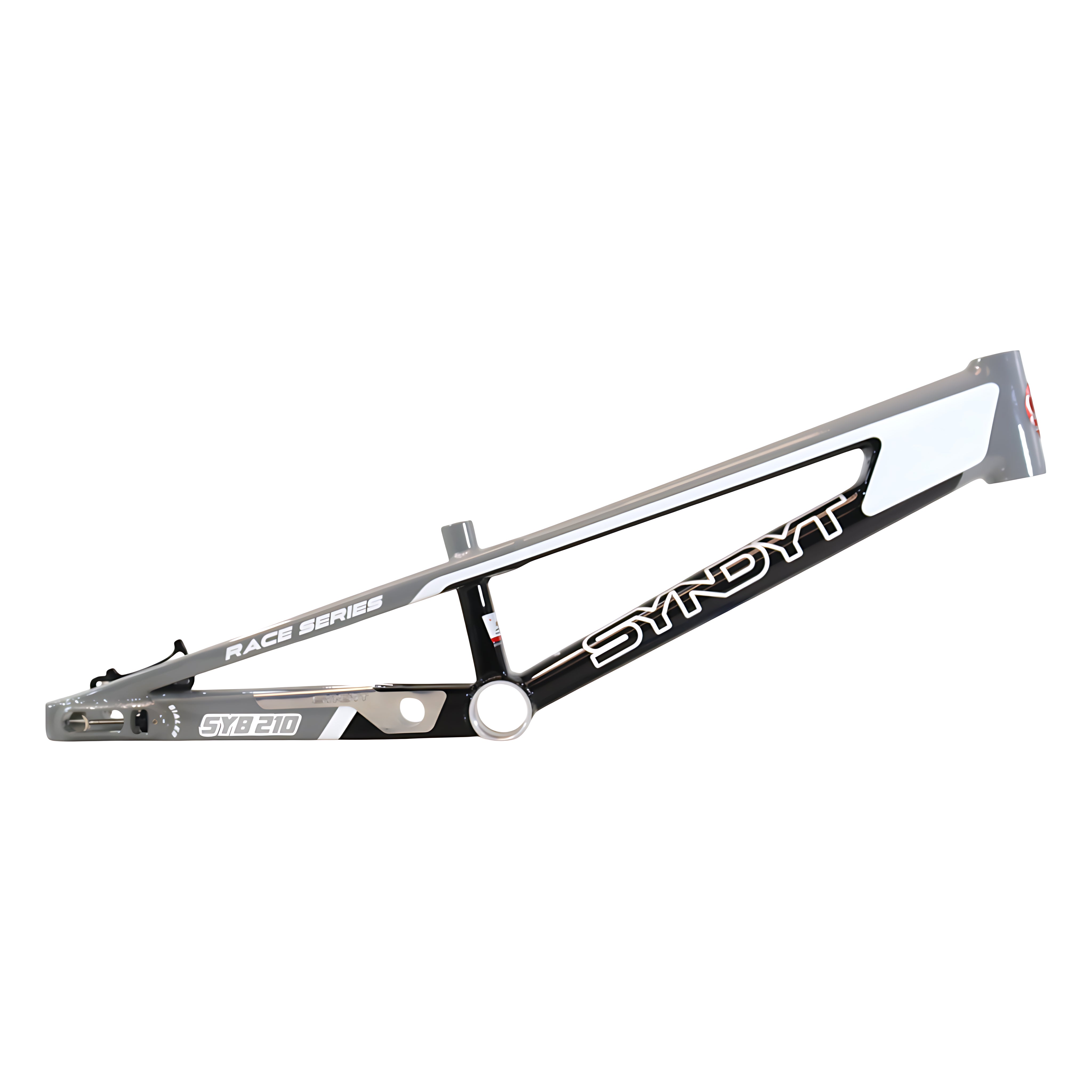 Syndyt 210 Pro XL BMX Racing Bike Frame – 21.” Top Tube, 6061-T6 Aluminum (4.05 lbs), Tapered 42/52 Head Tube, B52 Tech BB, 10/15/20mm Hubs, 140mm Disc Brake,  Chain Tensioners –Gray  Bicycle Frame