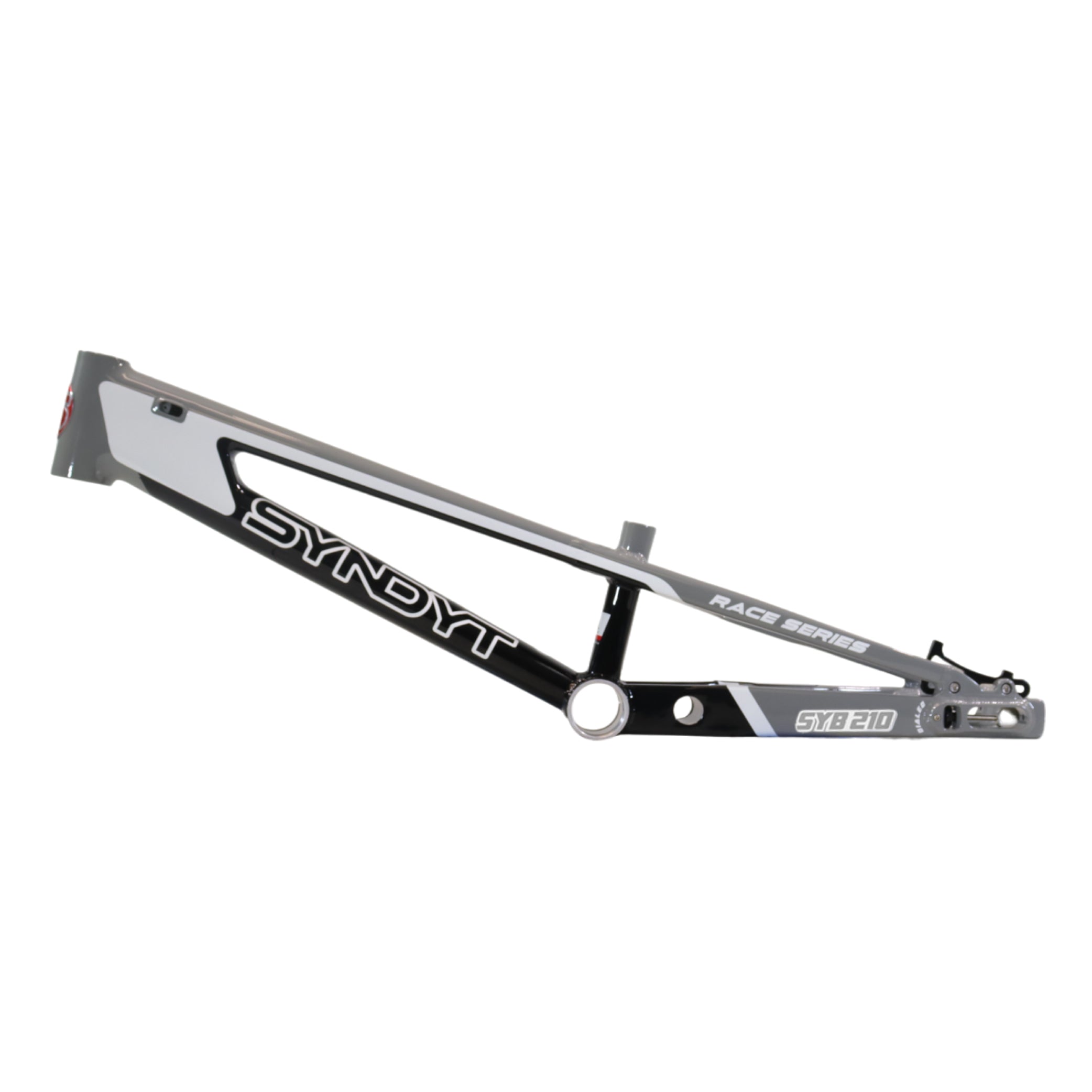 Syndyt 210 Pro XL BMX Racing Bike Frame – 21.” Top Tube, 6061-T6 Aluminum (4.05 lbs), Tapered 42/52 Head Tube, B52 Tech BB, 10/15/20mm Hubs, 140mm Disc Brake,  Chain Tensioners –Gray  Bicycle Frame
