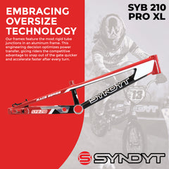 Syndyt 210 Pro XL BMX Racing Bike Frame – 21” Top Tube, 6061-T6 Aluminum (4.05 lbs), Tapered 42/52 Head Tube, B52 Tech BB, 10/15/20mm Hubs, 140mm Disc Brake,  Chain Tensioners – Red Bicycle Frame