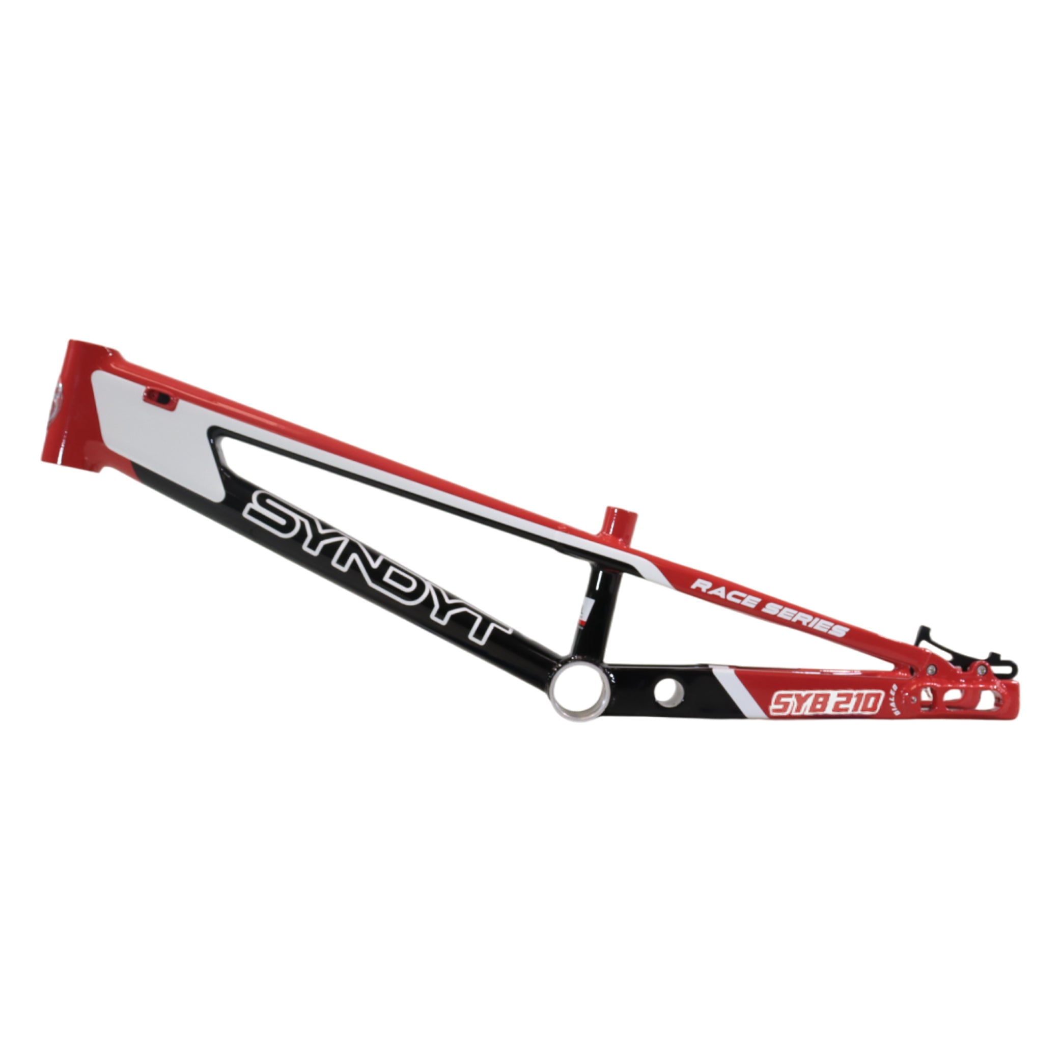 Syndyt 210 Pro XL BMX Racing Bike Frame – 21” Top Tube, 6061-T6 Aluminum (4.05 lbs), Tapered 42/52 Head Tube, B52 Tech BB, 10/15/20mm Hubs, 140mm Disc Brake,  Chain Tensioners – Red Bicycle Frame
