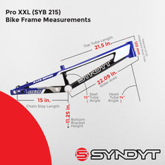 Syndyt 215 Pro 2XL BMX Racing Bike Frame – 21.5” Top Tube, 6061-T6 Aluminum (4.1 lbs), Tapered 42/52 Head Tube, B52 Tech BB, 10/15/20mm Hubs, 140mm Disc Brake,  Chain Tensioners – Blue Bicycle Frame