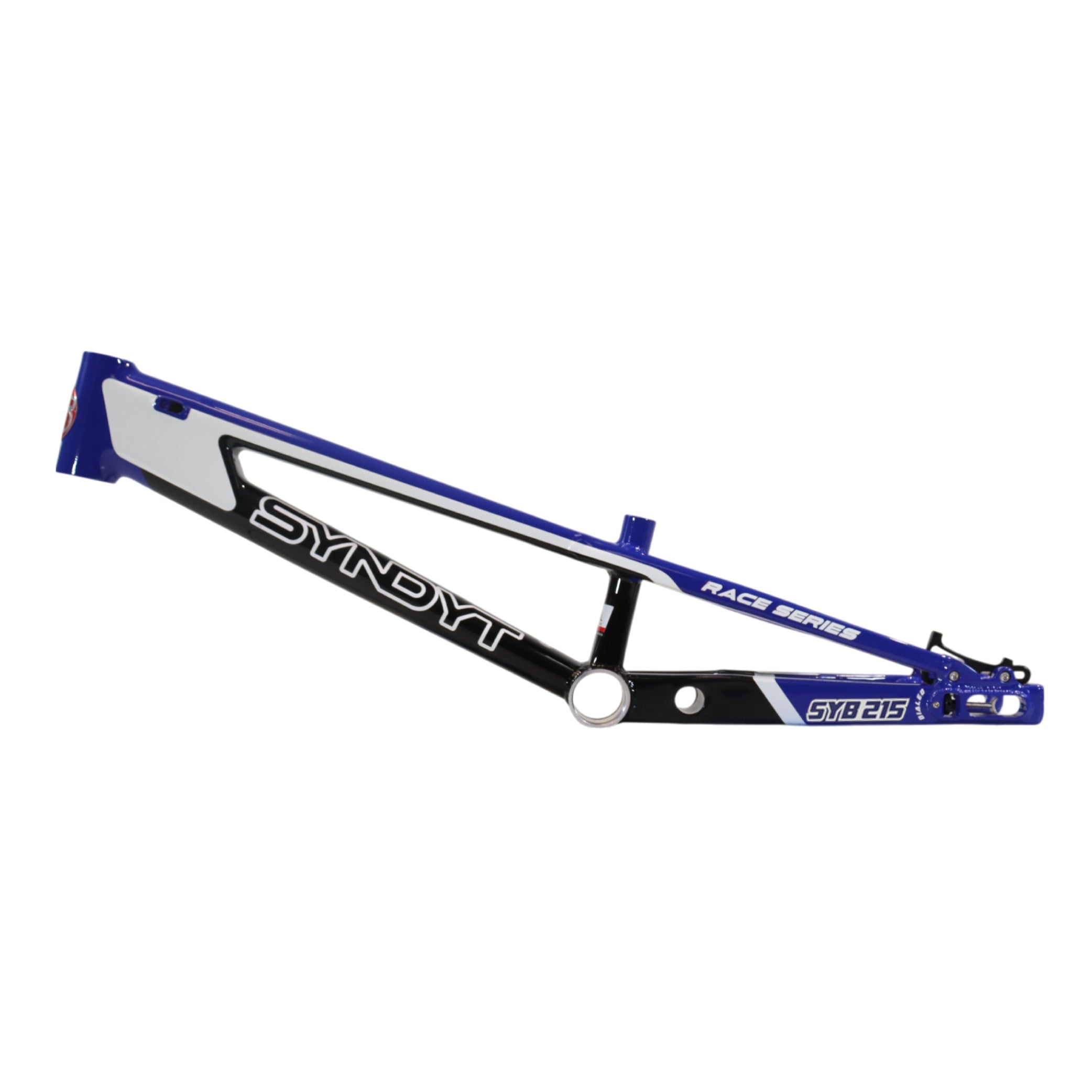 Syndyt 215 Pro 2XL BMX Racing Bike Frame – 21.5” Top Tube, 6061-T6 Aluminum (4.1 lbs), Tapered 42/52 Head Tube, B52 Tech BB, 10/15/20mm Hubs, 140mm Disc Brake,  Chain Tensioners – Blue Bicycle Frame