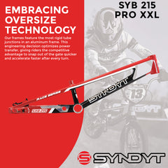 Syndyt 215 Pro 2XL BMX Racing Bike Frame – 21.5” Top Tube, 6061-T6 Aluminum (4.1 lbs), Tapered 42/52 Head Tube, B52 Tech BB, 10/15/20mm Hubs, 140mm Disc Brake,  Chain Tensioners – Red Bicycle Frame