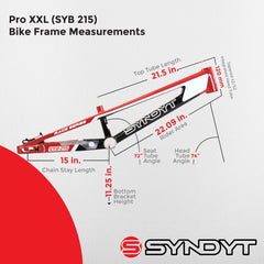 Syndyt 215 Pro 2XL BMX Racing Bike Frame – 21.5” Top Tube, 6061-T6 Aluminum (4.1 lbs), Tapered 42/52 Head Tube, B52 Tech BB, 10/15/20mm Hubs, 140mm Disc Brake,  Chain Tensioners – Red Bicycle Frame