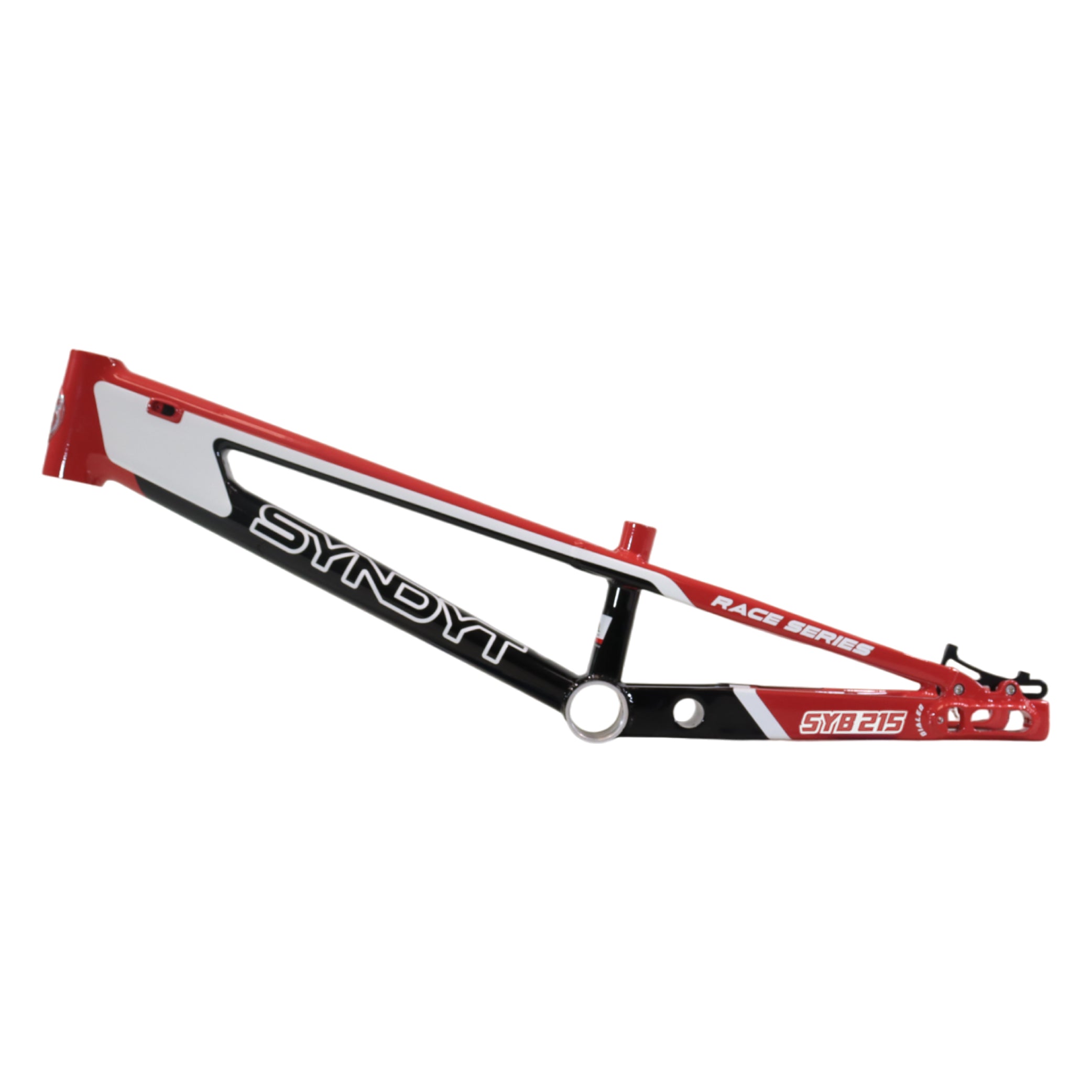 Syndyt 215 Pro 2XL BMX Racing Bike Frame – 21.5” Top Tube, 6061-T6 Aluminum (4.1 lbs), Tapered 42/52 Head Tube, B52 Tech BB, 10/15/20mm Hubs, 140mm Disc Brake,  Chain Tensioners – Red Bicycle Frame