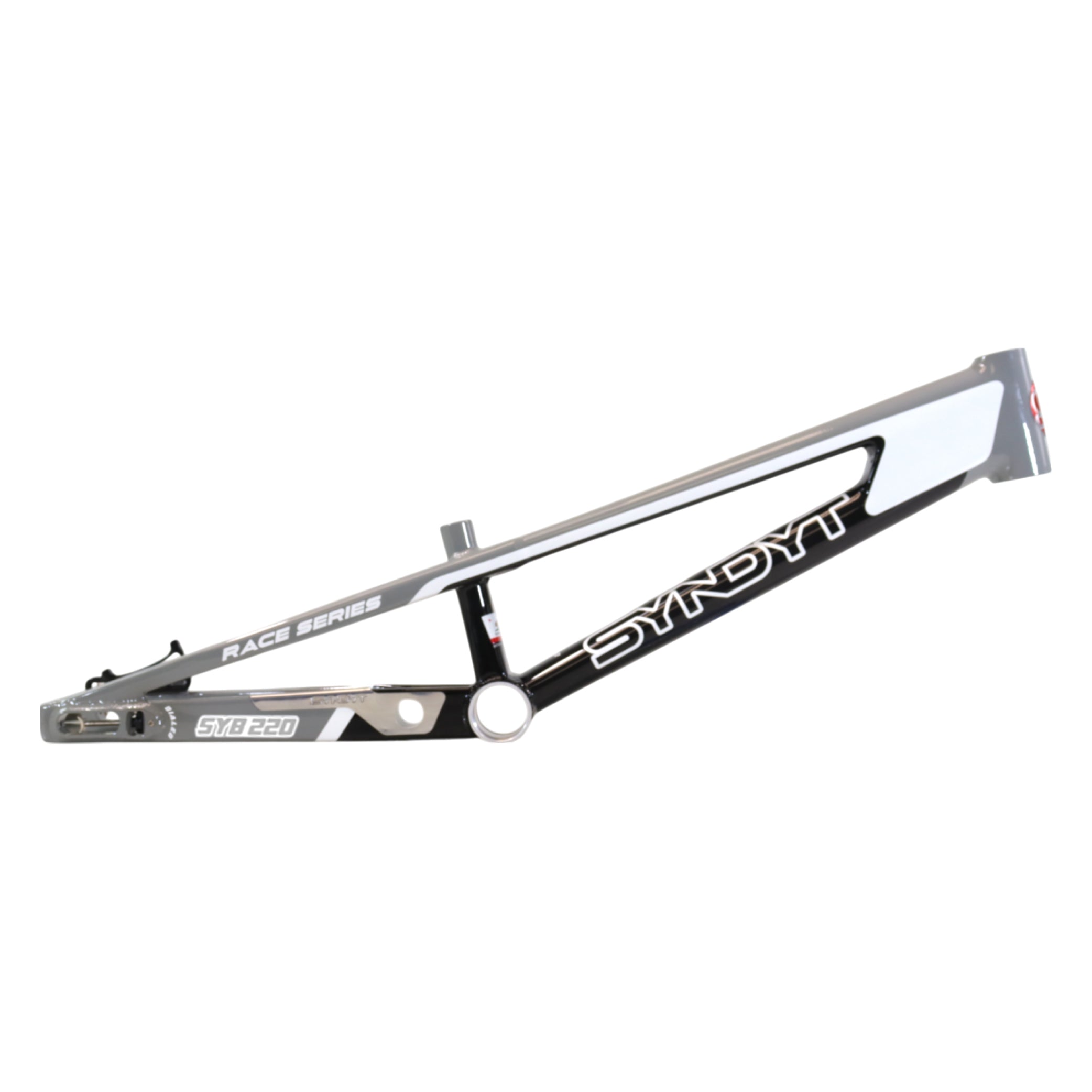 Syndyt 220 Pro 3XL BMX Racing Bike Frame – 22” Top Tube, 6061-T6 Aluminum (4.15 lbs), Tapered 42/52 Head Tube, B52 Tech BB, 10/15/20mm Hubs, 140mm Disc Brake,  Chain Tensioners – Gray Bicycle Frame