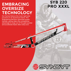 Syndyt 220 Pro 3XL BMX Racing Bike Frame – 22” Top Tube, 6061-T6 Aluminum (4.15 lbs), Tapered 42/52 Head Tube, B52 Tech BB, 10/15/20mm Hubs, 140mm Disc Brake,  Chain Tensioners – Red Bicycle Frame