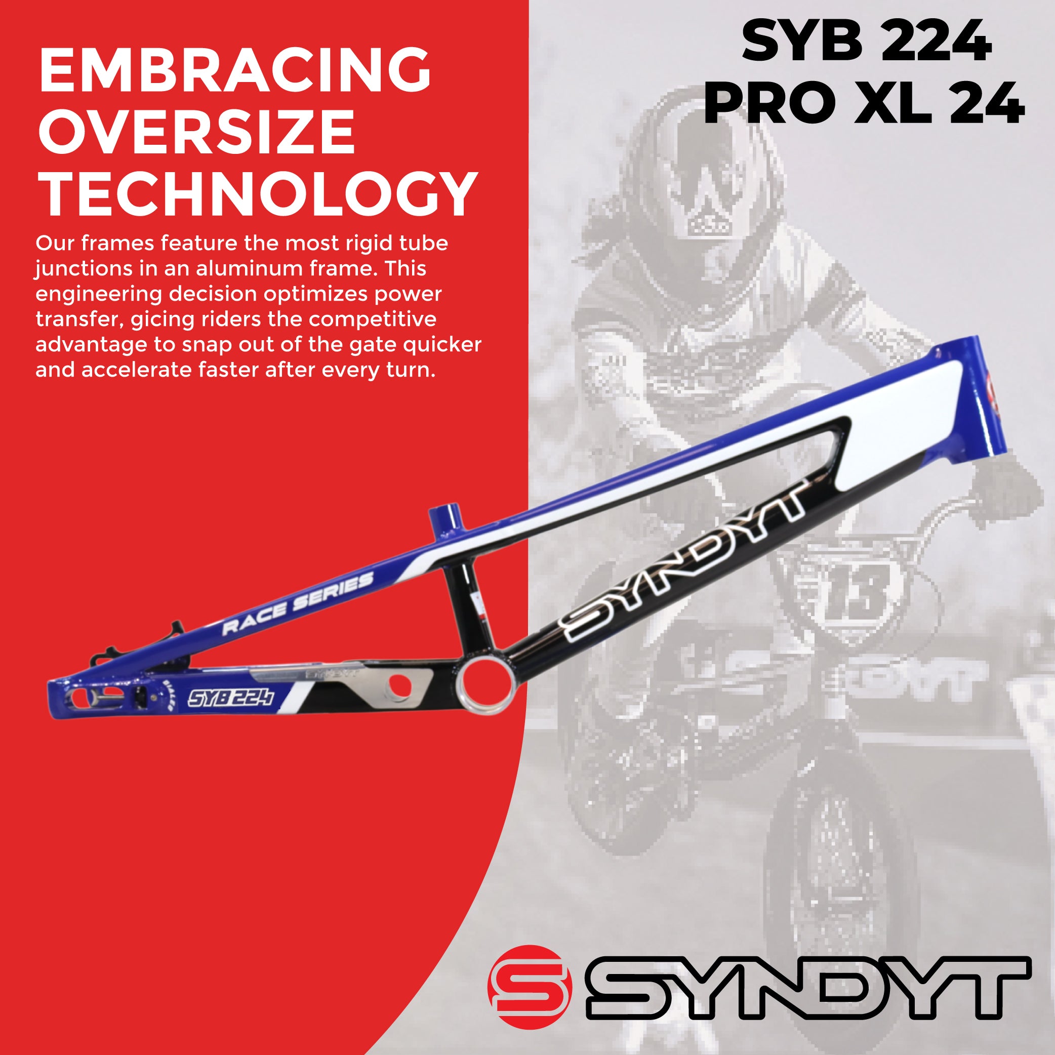 Syndyt 224 Pro XL 24 BMX Cruiser Bike Frame – 22” Top Tube, 6061-T6 Aluminum (4.30 lbs), Tapered 42/52 Head Tube, B52 Tech BB, 10/15/20mm Hubs, 140mm Disc Brake,  Chain Tensioners – Blue Bicycle Frame