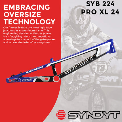 Syndyt 224 Pro XL 24 BMX Cruiser Bike Frame – 22” Top Tube, 6061-T6 Aluminum (4.30 lbs), Tapered 42/52 Head Tube, B52 Tech BB, 10/15/20mm Hubs, 140mm Disc Brake,  Chain Tensioners – Blue Bicycle Frame
