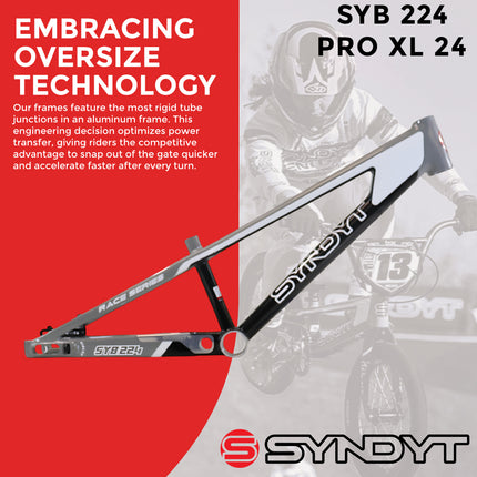 Syndyt 224 Pro XL 24 BMX Cruiser Bike Frame – 22” Top Tube, 6061-T6 Aluminum (4.30 lbs), Tapered 42/52 Head Tube, B52 Tech BB, 10/15/20mm Hubs, 140mm Disc Brake,  Chain Tensioners – Gray Bicycle Frame