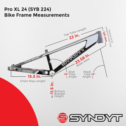 Syndyt 224 Pro XL 24 BMX Cruiser Bike Frame – 22” Top Tube, 6061-T6 Aluminum (4.30 lbs), Tapered 42/52 Head Tube, B52 Tech BB, 10/15/20mm Hubs, 140mm Disc Brake,  Chain Tensioners – Gray Bicycle Frame