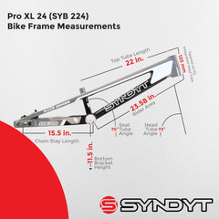 Syndyt 224 Pro XL 24 BMX Cruiser Bike Frame – 22” Top Tube, 6061-T6 Aluminum (4.30 lbs), Tapered 42/52 Head Tube, B52 Tech BB, 10/15/20mm Hubs, 140mm Disc Brake,  Chain Tensioners – Gray Bicycle Frame