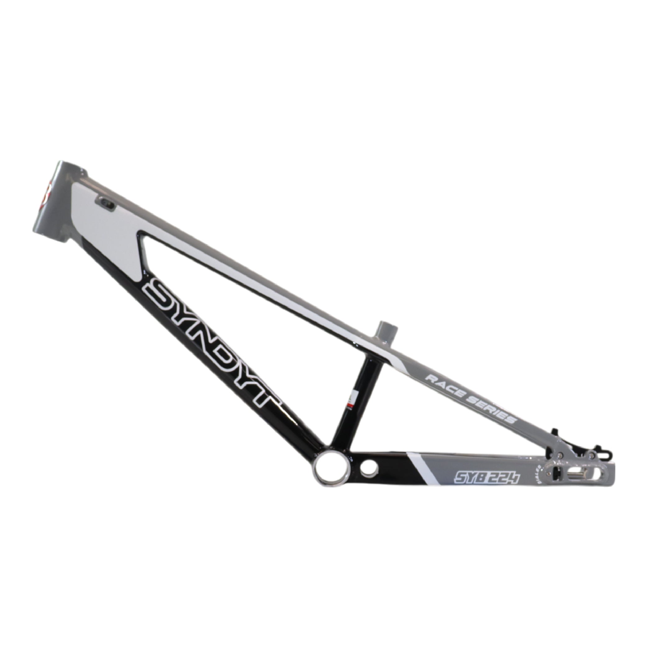 Syndyt 224 Pro XL 24 BMX Cruiser Bike Frame – 22” Top Tube, 6061-T6 Aluminum (4.30 lbs), Tapered 42/52 Head Tube, B52 Tech BB, 10/15/20mm Hubs, 140mm Disc Brake,  Chain Tensioners – Gray Bicycle Frame