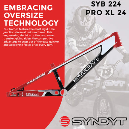 Syndyt 224 Pro XL 24 BMX Cruiser Bike Frame – 22” Top Tube, 6061-T6 Aluminum (4.30 lbs), Tapered 42/52 Head Tube, B52 Tech BB, 10/15/20mm Hubs, 140mm Disc Brake,  Chain Tensioners – Red Bicycle Frame