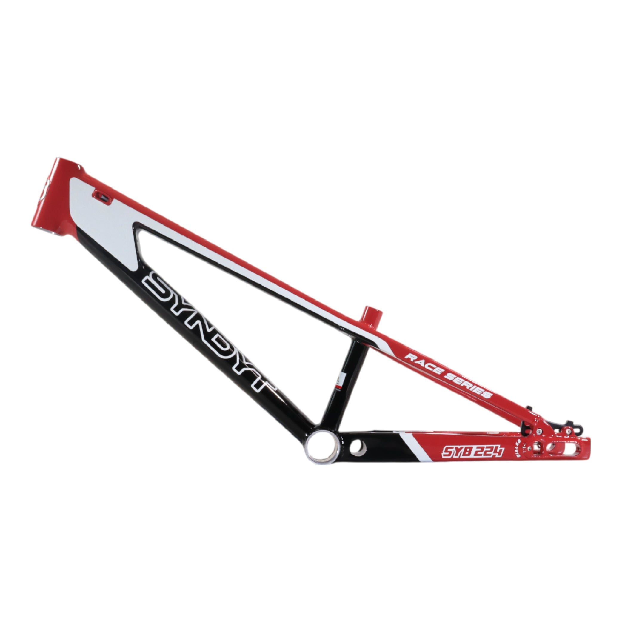 Syndyt 224 Pro XL 24 BMX Cruiser Bike Frame – 22” Top Tube, 6061-T6 Aluminum (4.30 lbs), Tapered 42/52 Head Tube, B52 Tech BB, 10/15/20mm Hubs, 140mm Disc Brake,  Chain Tensioners – Red Bicycle Frame