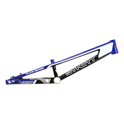 Syndyt 225 Pro 4XL BMX Racing Bike Frame – 22.5” Top Tube, 6061-T6 Aluminum (4.19 lbs), Tapered 42/52 Head Tube, B52 Tech BB, 10/15/20mm Hubs, 140mm Disc Brake,  Chain Tensioners – Blue Bicycle Frame