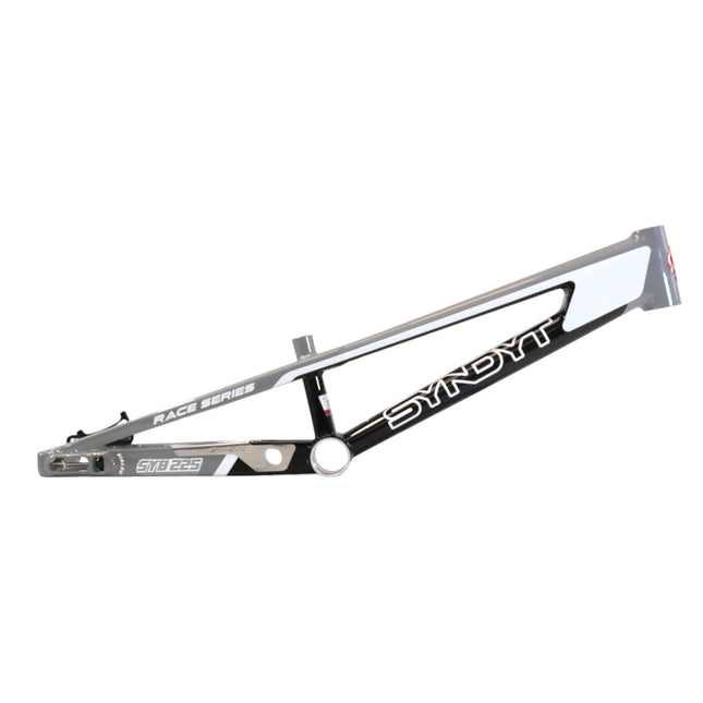 Syndyt 225 Pro 4XL BMX Racing Bike Frame – 22.5” Top Tube, 6061-T6 Aluminum (4.19 lbs), Tapered 42/52 Head Tube, B52 Tech BB, 10/15/20mm Hubs, 140mm Disc Brake, Integrated Chain Tensioners – Gray
