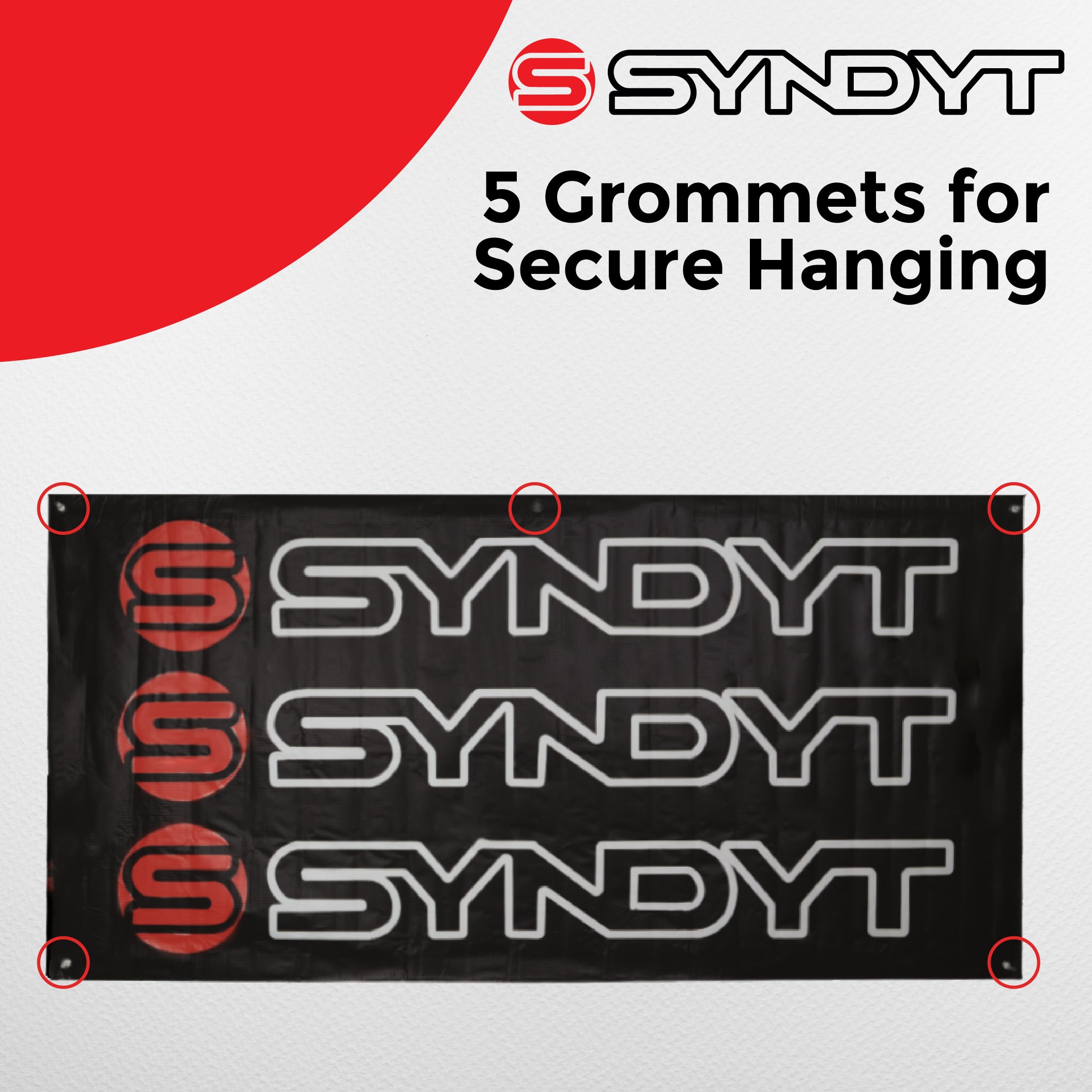 Syndyt Banner (Black) - 3x5 ft Vinyl Banner with 5 Grommets, Durable Indoor/Outdoor Sign for Events and Decorations