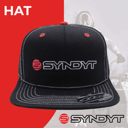 Syndyt Black Mesh Flat Bill Snapback Hat - Breathable Mesh Panels, Adjustable Snap Closure, High-Quality Materials, One Size Fits Most for Outdoor and Casual Wear