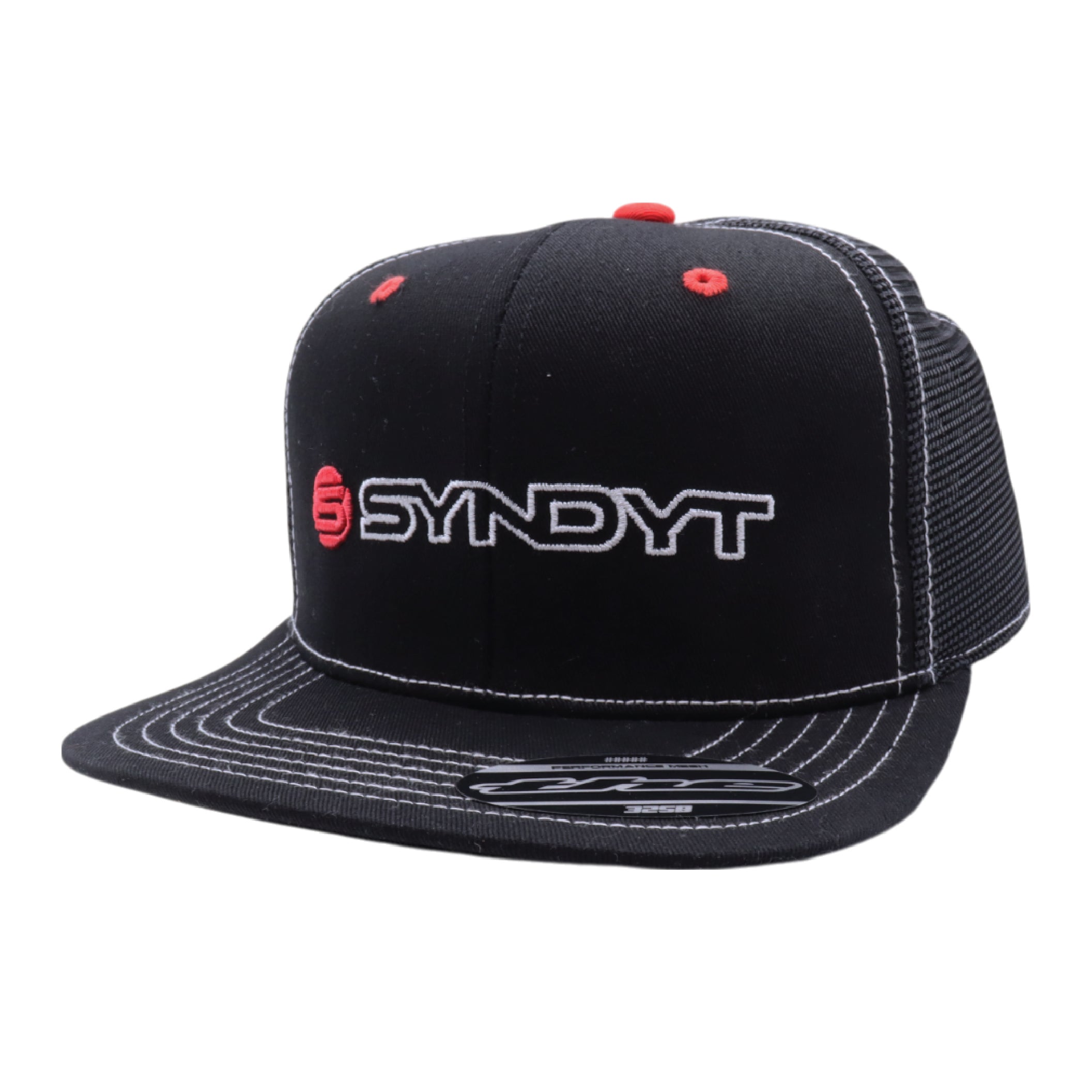 Syndyt Black Mesh Flat Bill Snapback Hat - Breathable Mesh Panels, Adjustable Snap Closure, High-Quality Materials, One Size Fits Most for Outdoor and Casual Wear