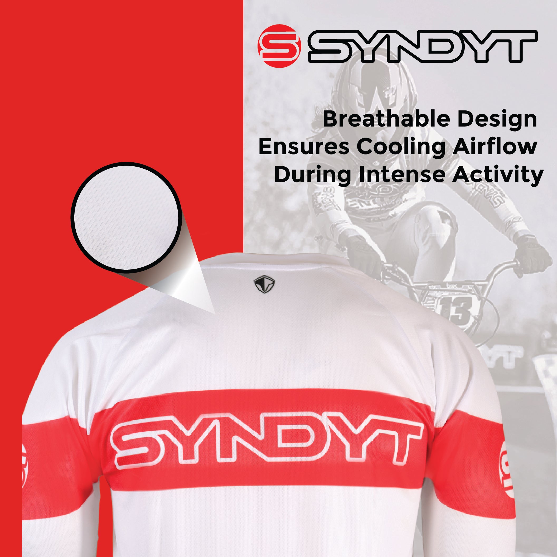 SYNDYT Performance Jersey - Premium Poly-Cotton Blend, Micro-Perforated, V-Neck, Tight-Fit Sleeves for BMX/eBMX Racing, Size Adult Large