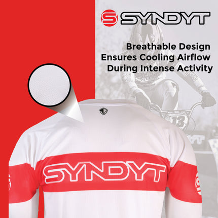 SYNDYT Performance Jersey - Premium Poly-Cotton Blend, Micro-Perforated, V-Neck, Tight-Fit Sleeves for BMX/eBMX Racing, Size Adult Medium