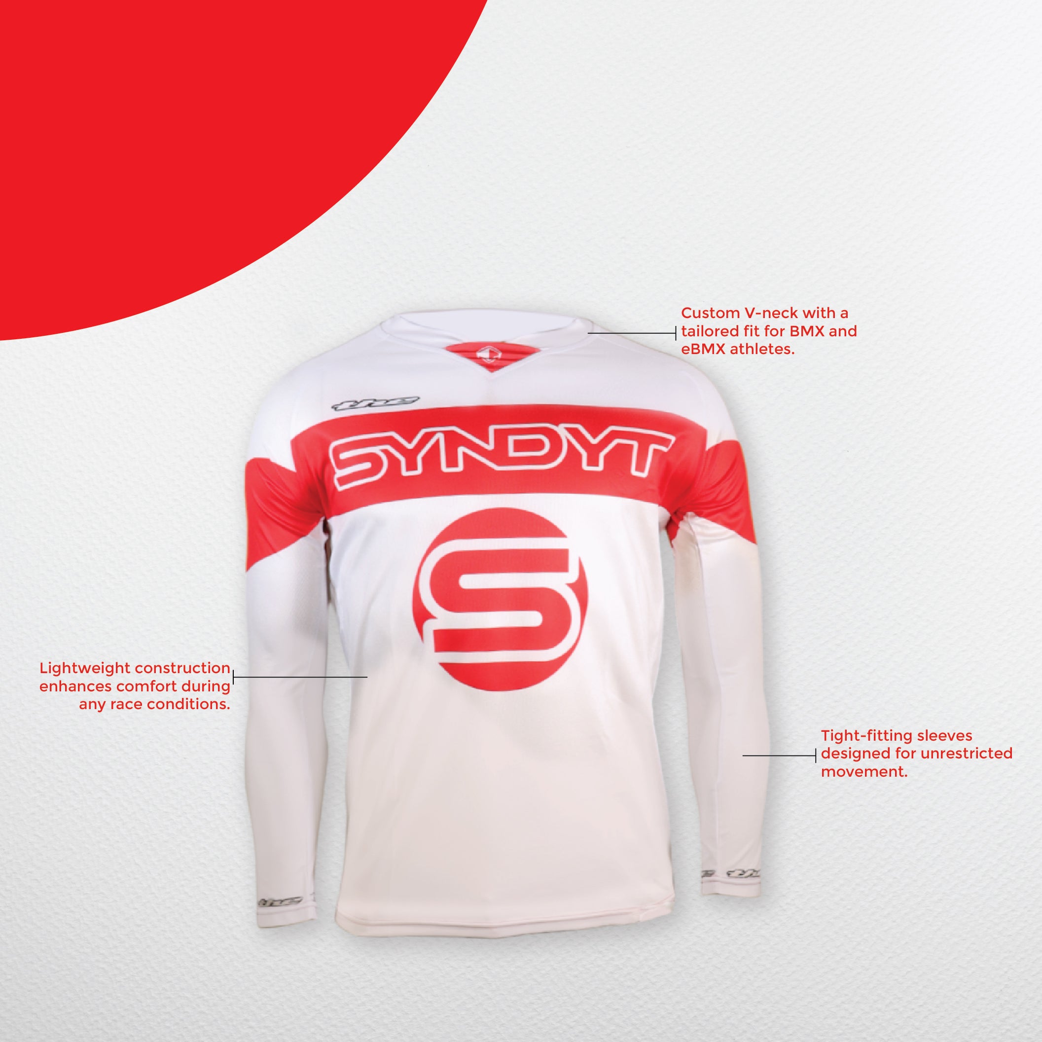 SYNDYT Performance Jersey - Premium Poly-Cotton Blend, Micro-Perforated, V-Neck, Tight-Fit Sleeves for BMX/eBMX Racing, Size Adult XX-Large