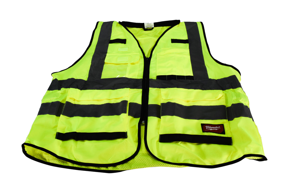 Milwaukee 48-73-5042 Performance Large/X-Large Yellow Class 2 High Visibility Safety Vest with 15 Pockets