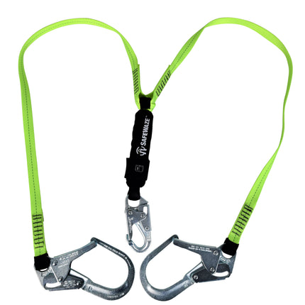 SafeWaze FS566 6’ Adjustable Dual-Leg Energy Absorbing Lanyard w/ Rebar Hooks