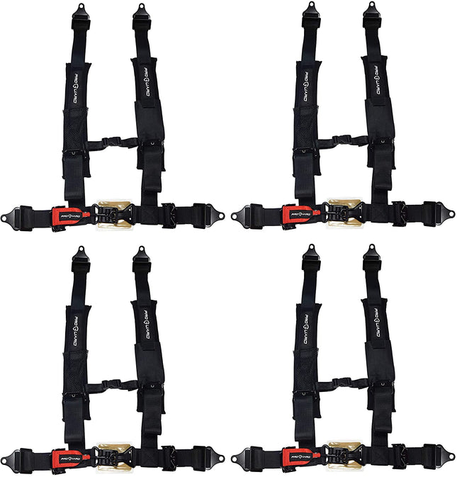 PROGUARD Black 4 Point Harness with 2" Nylon Straps - Universal Off-Road Safety Belt , fits  Polaris, Can-Am, Kawasaki and More UTVs, ATVs, Side-by-Sides (4 Pack)