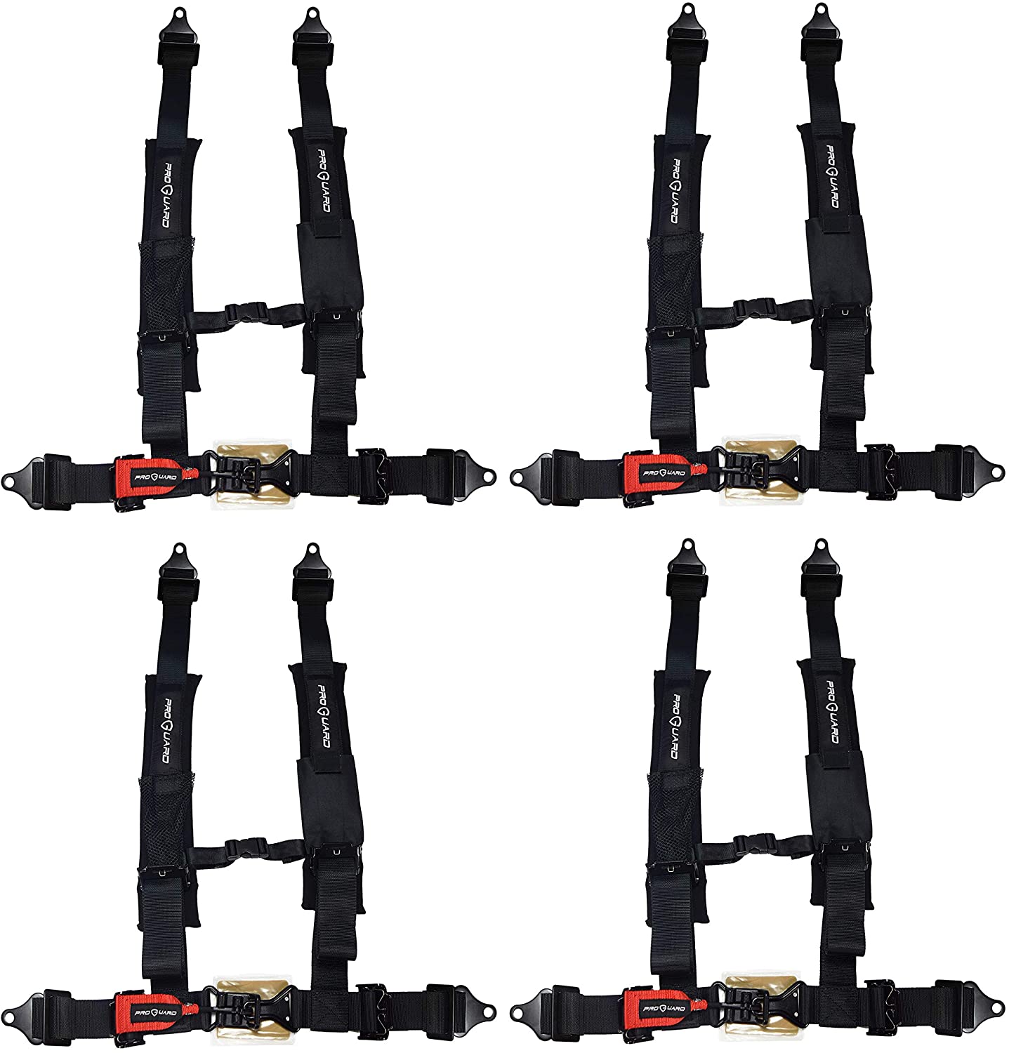 PROGUARD Black 4 Point Harness with 2" Nylon Straps - Universal Off-Road Safety Belt , fits  Polaris, Can-Am, Kawasaki and More UTVs, ATVs, Side-by-Sides (4 Pack)
