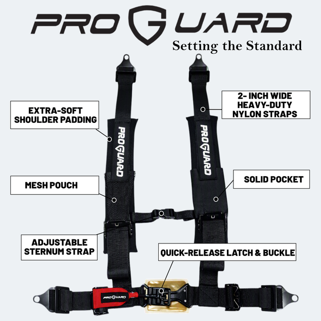 PROGUARD Black 4 Point Harness with 2" Nylon Straps - Universal Off-Road Safety Belt , fits  Polaris, Can-Am, Kawasaki and More UTVs, ATVs, Side-by-Sides (4 Pack)