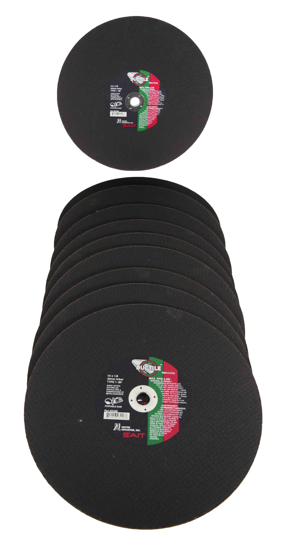 SAIT 23458 14x1/8" 20mm Arbor MAX RPM 5,460 Ductile Portable Saw Cut-Off Wheel